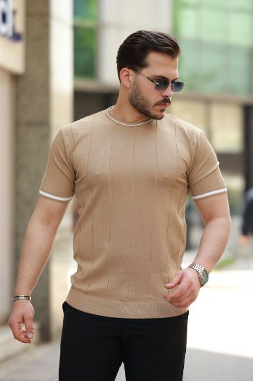 Erkek Bisiklet Yaka çizgi Desenli Ribanalı Kısa Kollu Tshirt resmi